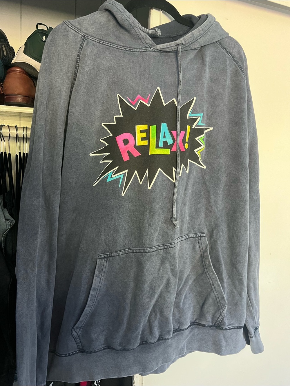 Relax Podcast Vintage Washed Blue Hoodie with Drawstring